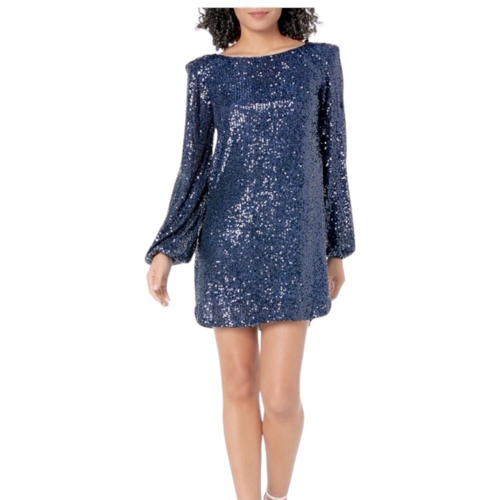 Steve Madden Dolorean Dress Navy Blue Sequined Mini Size Small 0963